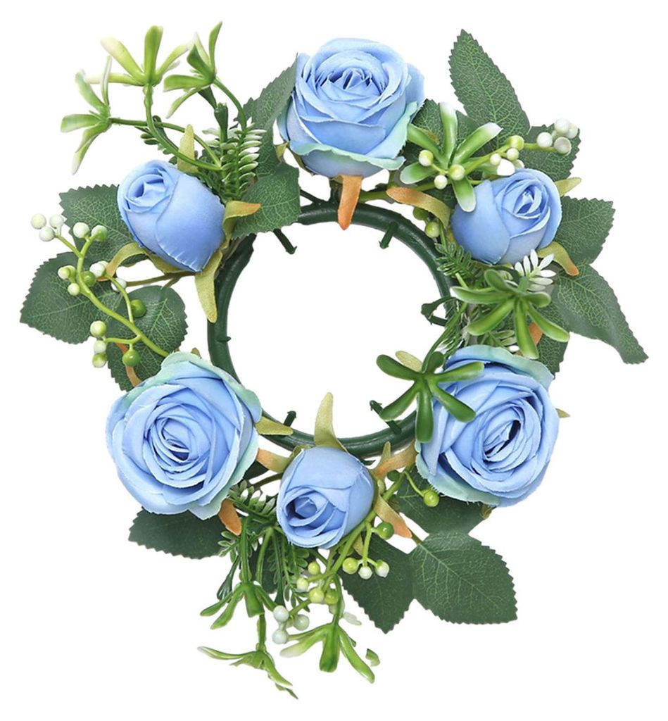 Mini-Kerzenkranz mit realistischer Rosengirlande und Kunststofffuß, ideal als Tischdekoration für Hochzeiten, Partys und Esszimmer.