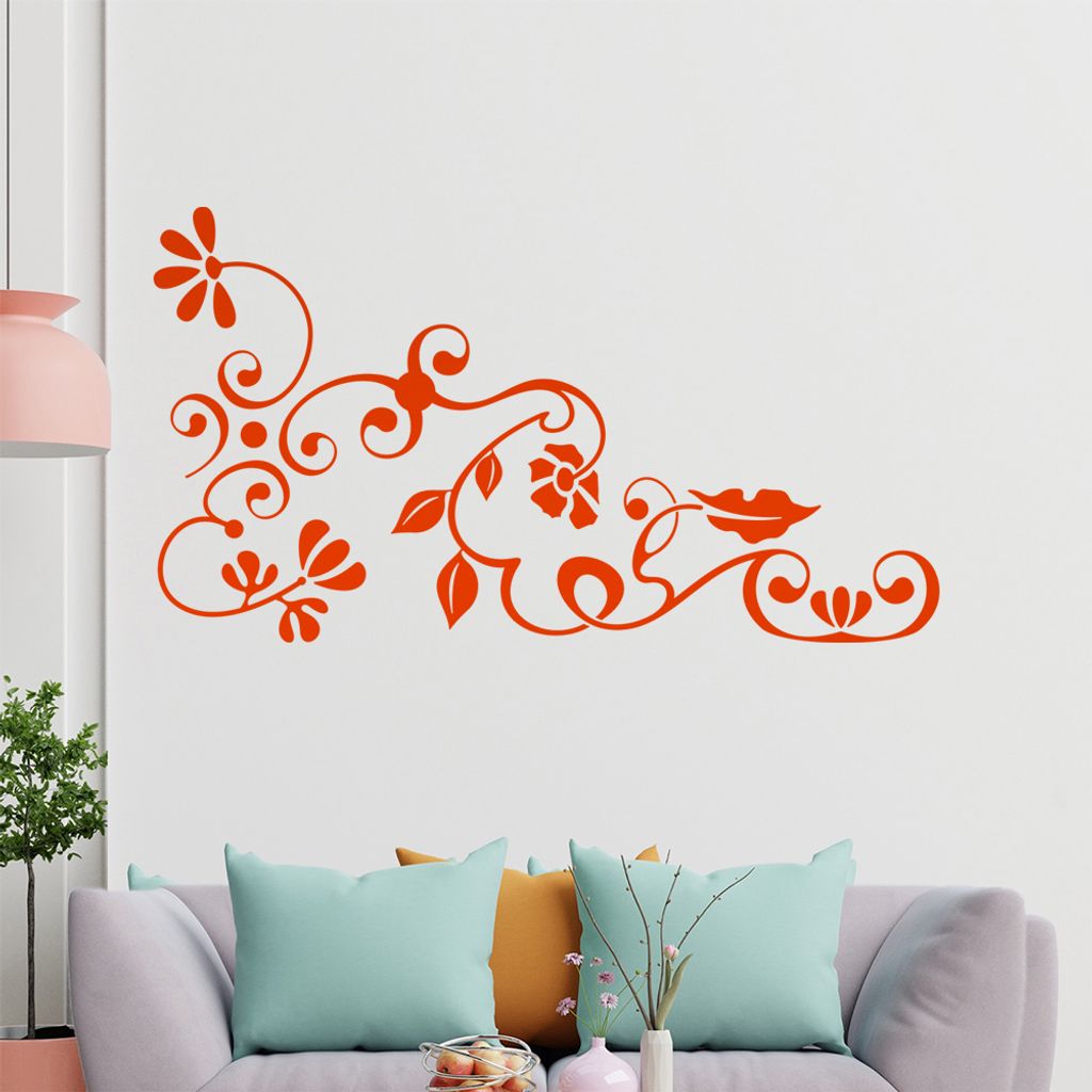 Eckeornament -Blüten - Tribal Wandtattoo in 6 Größen - Wandaufkleber Wall Sticker - Dekoration, Küche, Wohnzimmer, Schlafzimmer, Badezimmer