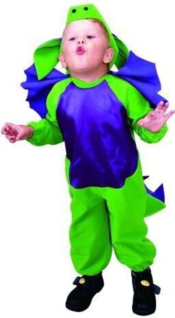 A child wearing a dragon costume.