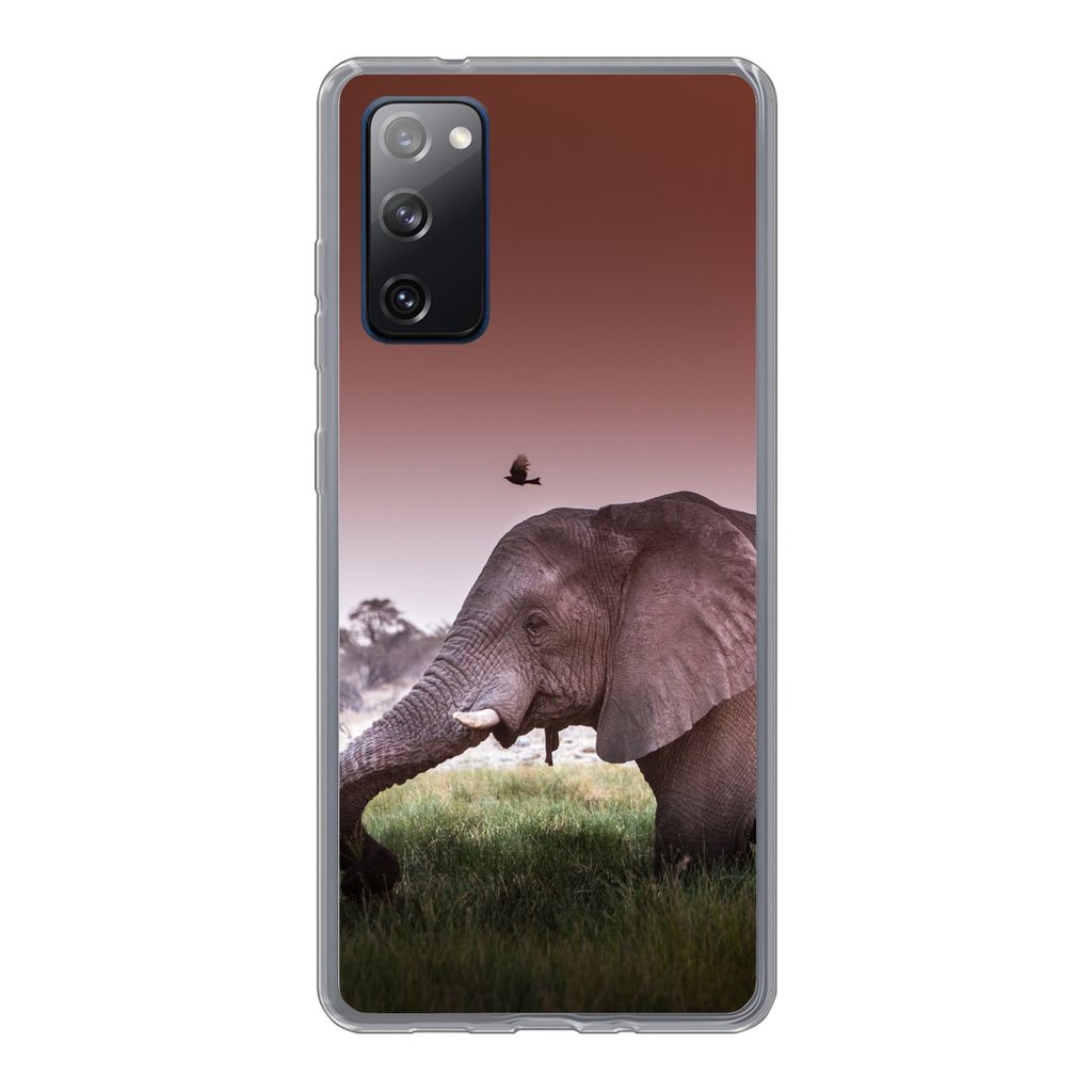 MuchoWow Handyhülle Schutzhülle Hülle für Samsung Galaxy S20 FE Elefant - Gras - Sonne - Tiere Silikon Softcase Handy Hülle - Abdeckung