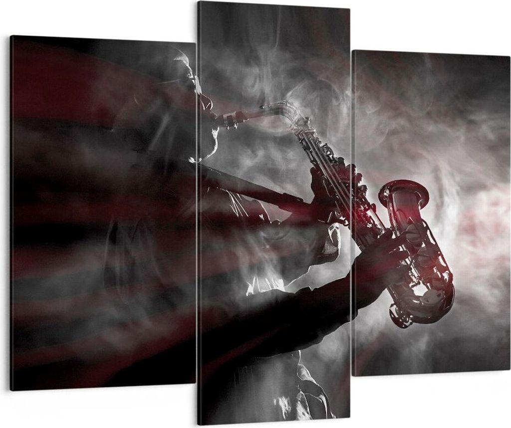 Bild auf Leinwand - Leinwandbild - 3 Teile - Musiker Saxophonist Schwarz - 130x100cm - Wand Bild - Wanddeko - Wandbilder - Leinwanddruck - Bilder -...