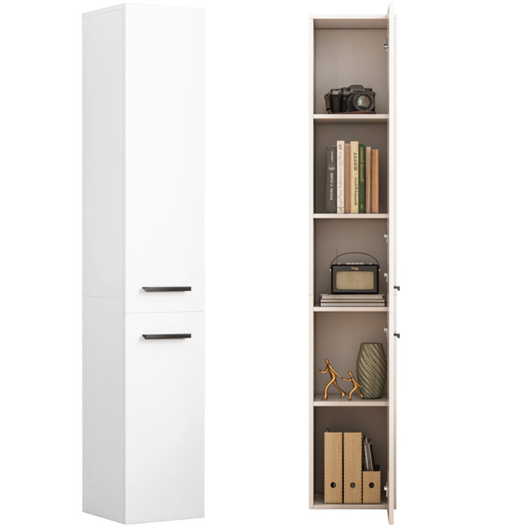 Bücherregal Weiss Modern Stehend Hoch Loft Säule 2-Türig 174 Cm