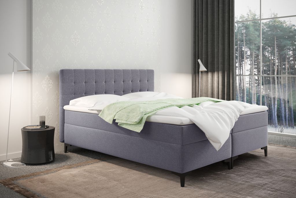 Kaiser Möbel Boxspringbett mit bettkasten und matratze Denver stoff Muna Grau 180x200 cm