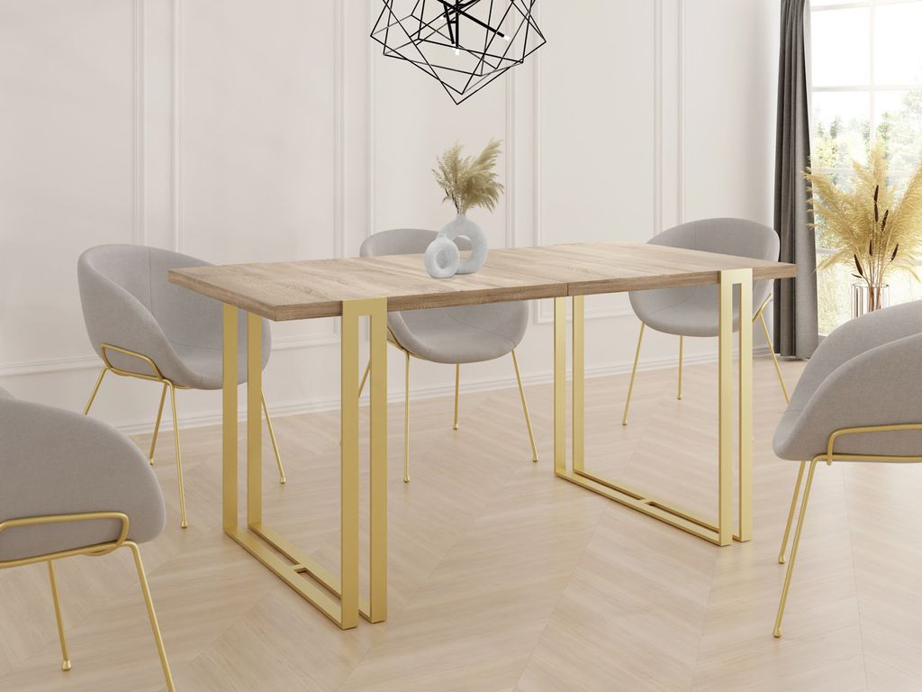 Ausziehbarer Esstisch - Großer Tisch im Loft-Stil mit Golden Metallbeinen 120 bis 220 cm - Industrietisch für das Wohnzimmer - Spacesaver - Sonom...
