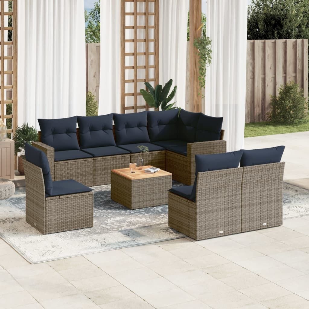 "Rabatt" 9-tlg. Garten-Sofagarnitur - mit sofa - mit Kissen Grau Poly Rattan - Lounge-Dining set CC10163