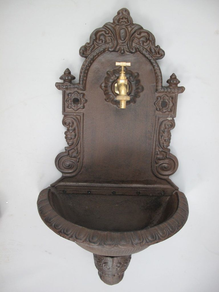 Waschbecken Wandbrunnen Gusseisen Ausgußbecken rustikal Antik Stil braun H. 77cm