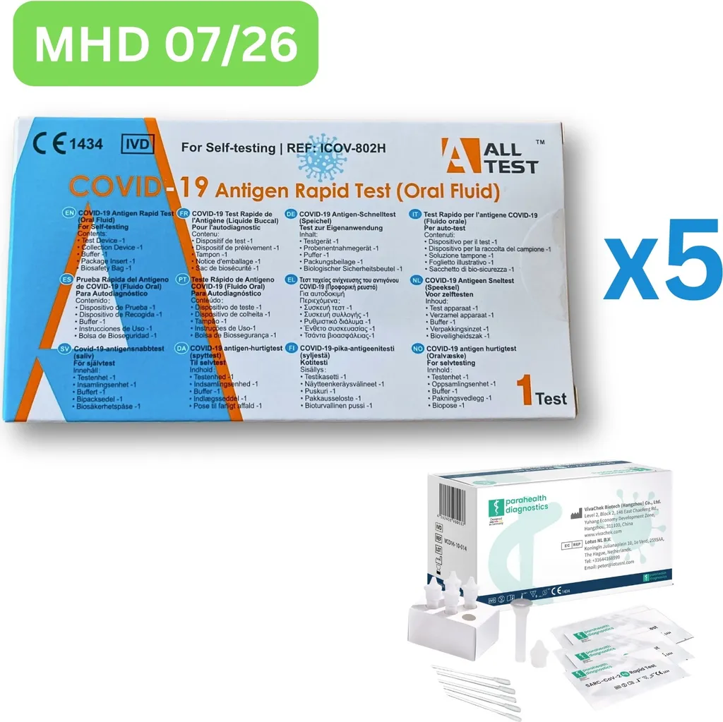 AllTest COVID-19 Test Rapido Salivare 5 Pezzi - Risultati in 15 Minuti