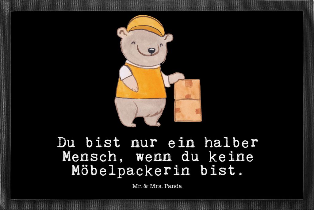 Mr. & Mrs. Panda Fussmatte Möbelpackerin Herz 50 x 75 cm - Schwarz - Geschenk, Lustig, Schmutzfangmatte, Umzugsfirma, fußmatte, Schmutzfangteppic...