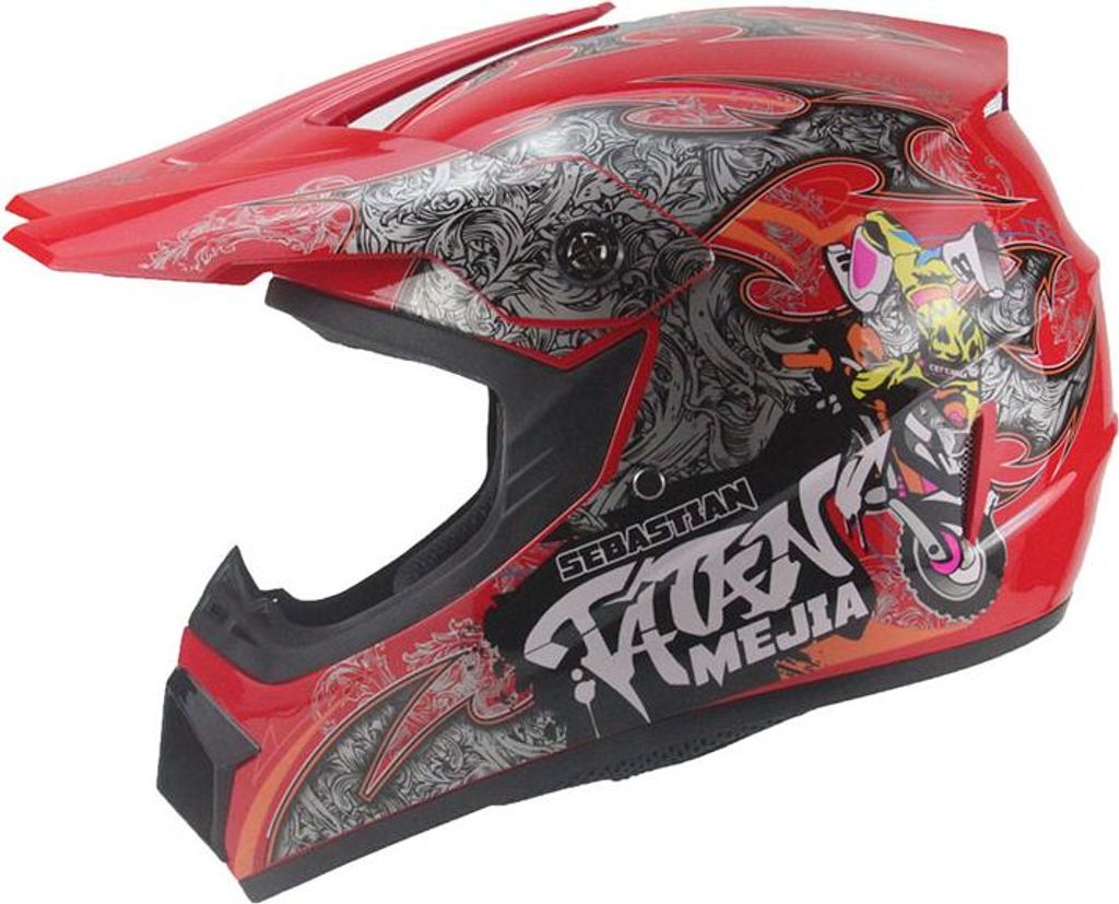 Crosshelm Helm Kinderhelm Motorradhelm Motocross Mejia rot Motorrad Quad Größe L