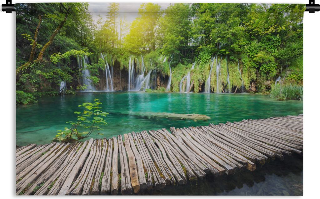MuchoWow Wandteppich Wandbehang Brücke - Wasserfall - Natur 120x80 cm Tapisserie Dekoration Wandtuch - Wanddekorationen - Wandtücher