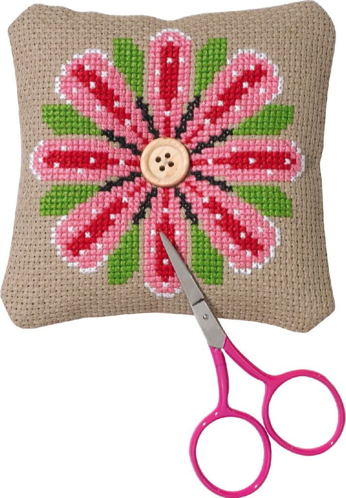 Permin Kreuzstich Stickpackung "Nadelkissen Blume", Zählmuster, 11x11cm, 03-0328