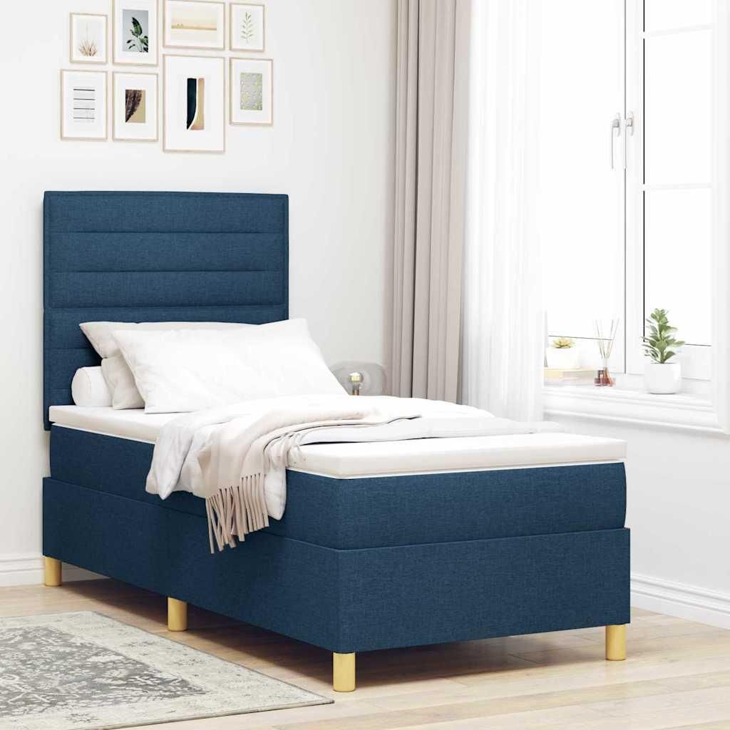 Möbel Boxspringbett mit Matratze mit Kopfteil Blau 90 x 190 cm Stoff - Klassische Betten 3339510