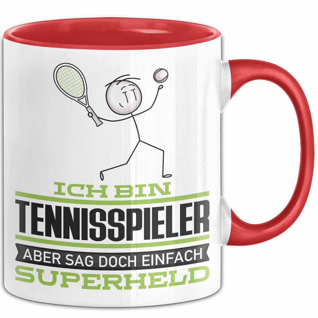 Tennisspieler Geschenk Tasse Ich Bin Tennisspieler Aber Sag Doch Einfach Superheld Lustige Geschenkdiee für Tennisspieler Kaffee-Becher (Rot)