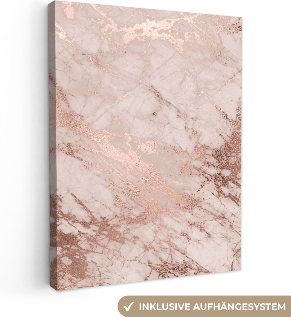 MuchoWow - Leinwandbilder - Marmor - Rosa - Luxus - Marmoroptik - Glitzer - Design, Wandbild, Wanddeko Bilder Wohnzimmer, 90x120 cm