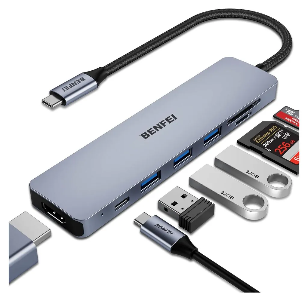 Hub USB C 7-en-1 Station de Travail pour Télétravail avec HDMI 4K 60Hz