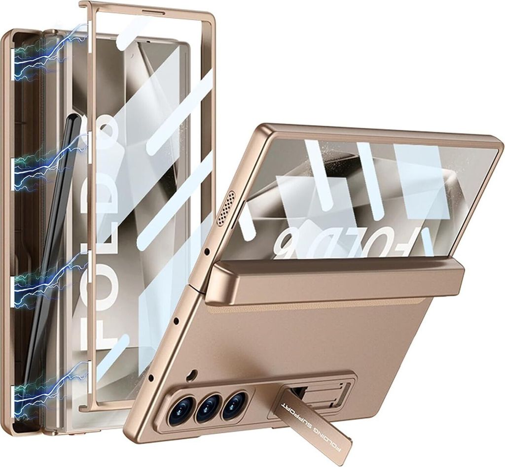 Galaxy Z Fold6 Hülle mit Stifthalter Schutzhülle mit Scharnierschutz Dünn Handyhülle mit Stander und Displayschutz für Samsung Galaxy Z Fold 6...