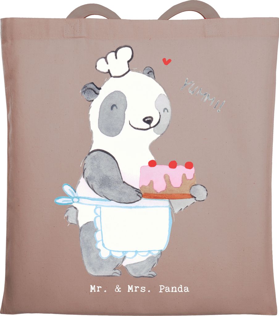 Mr. & Mrs. Panda Tote Bag Panda Backen - Braun Pastell - Geschenk, Schultasche, Shopping Tasche, Laptoptasche, Hobbybäcker, Jutebeutel, Kuchen
