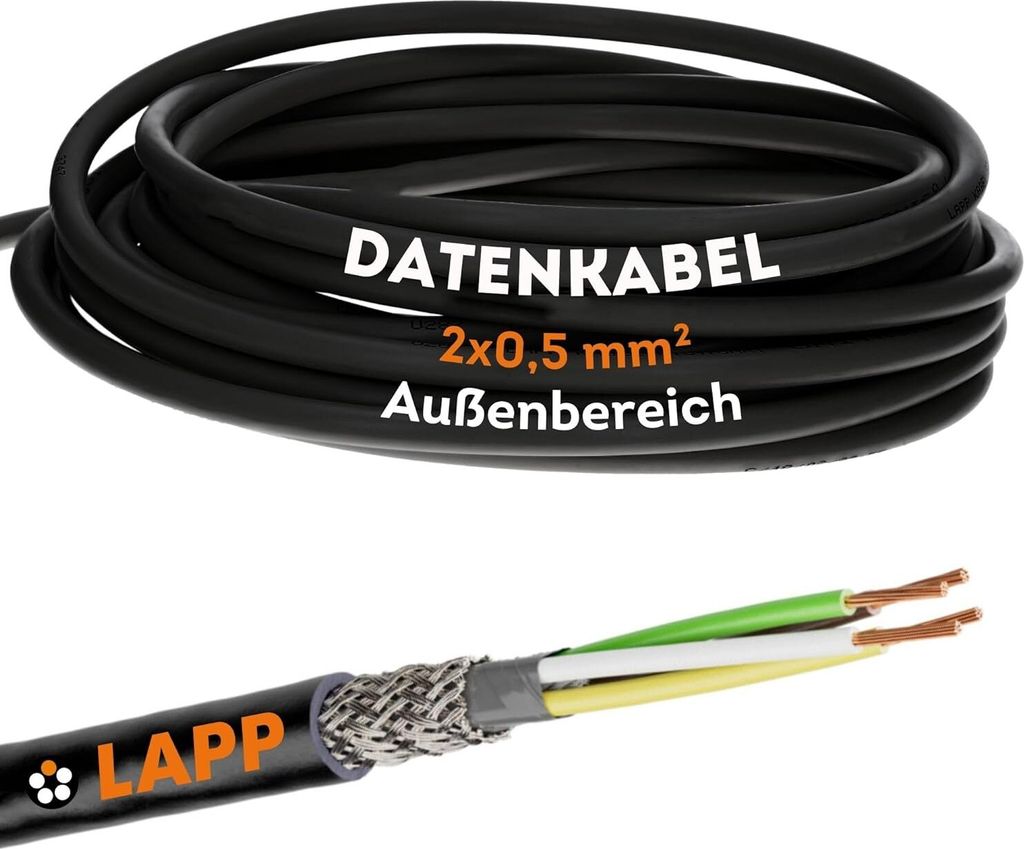 10 Meter Lapp 1030517 LiYCY geschirmte Steuerleitung 2x0,5 mm² I UV-resistent I Signalkabel 2 adrig I Datenkabel für Außenbereich I Lötkabel I ...