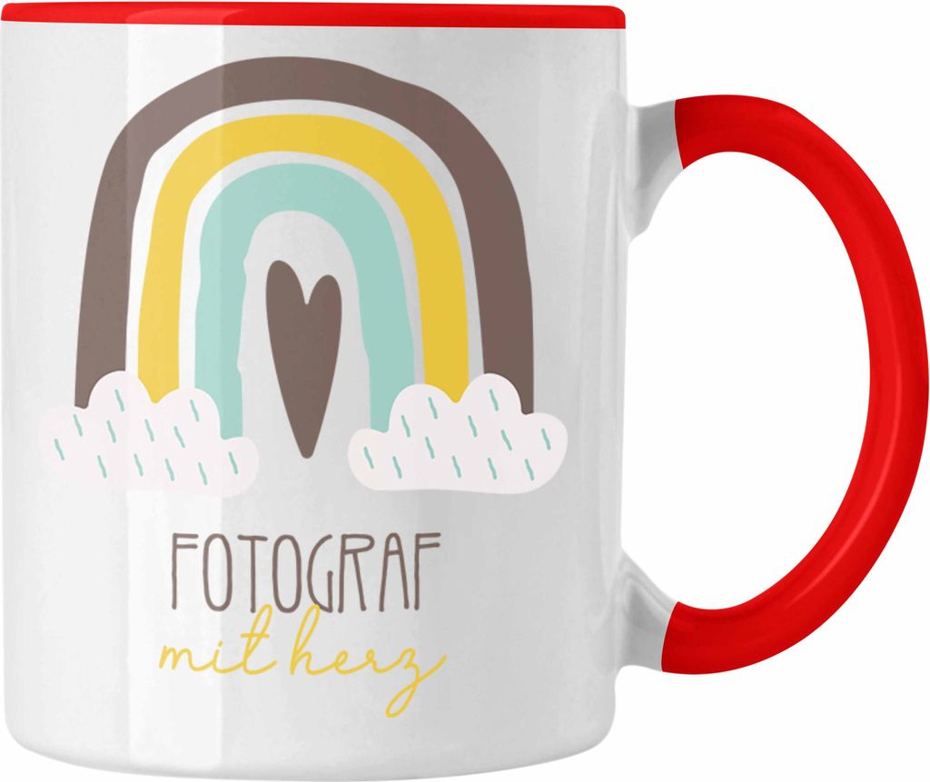 Trendation - Fotograf Tasse Geschenk Danke Kaffeetassse Geschenkidee für Fotograf mit Herz Spruch (Rot)