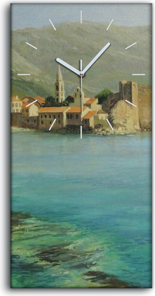 Küchenuhr Bürouhr Leinwand Uhr Geräuschlos 30x60 Gemälde Meer Stadt Berge Kunst - weiße Hände