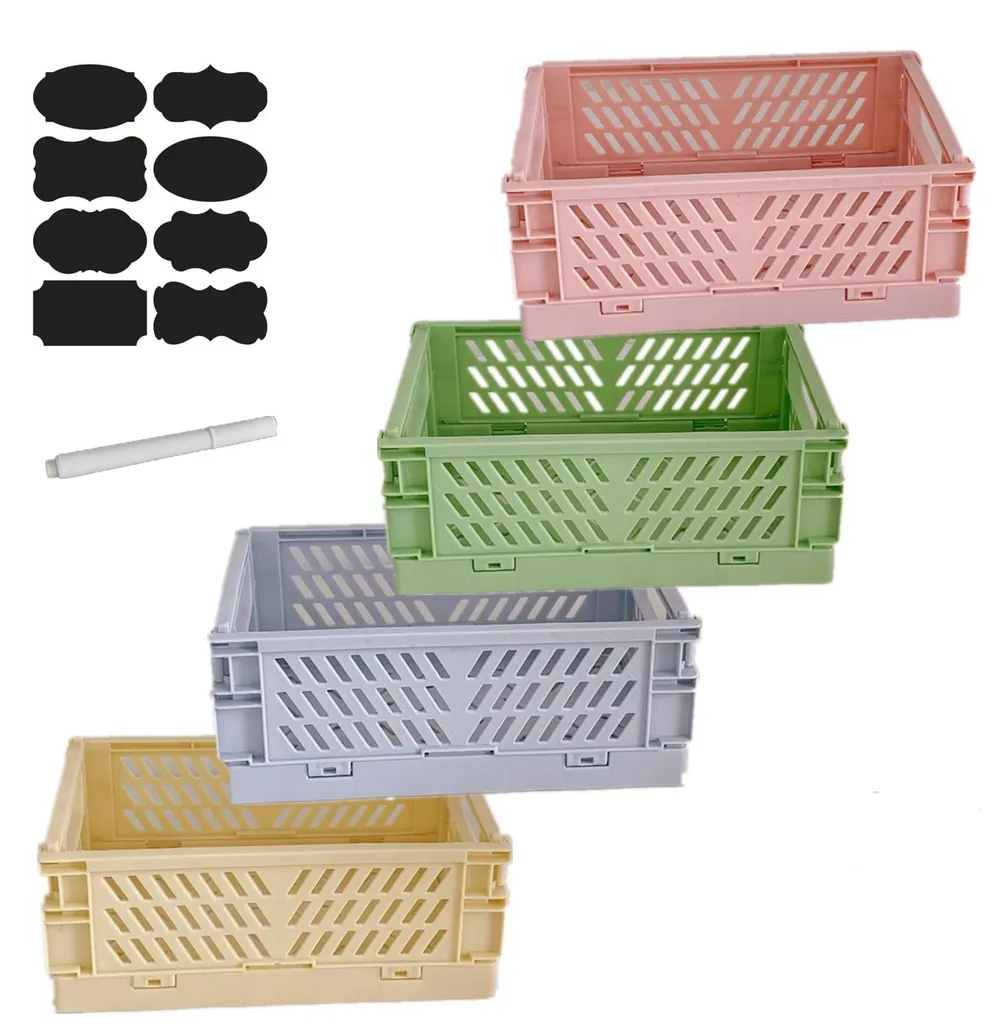 Cagette de rangement pliable en plastique lot de 4 petits paniers colorés