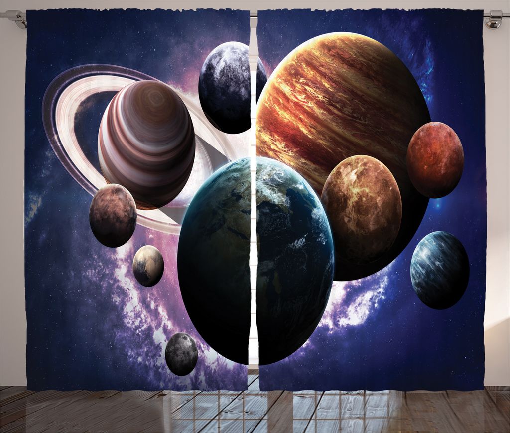 ABAKUHAUS Nebel Rustikaler Gardine, Milchstraße Planeten Space, Schlafzimmer Kräuselband Vorhang mit Schlaufen und Haken, 280 x 225 cm, Mehrfarbig