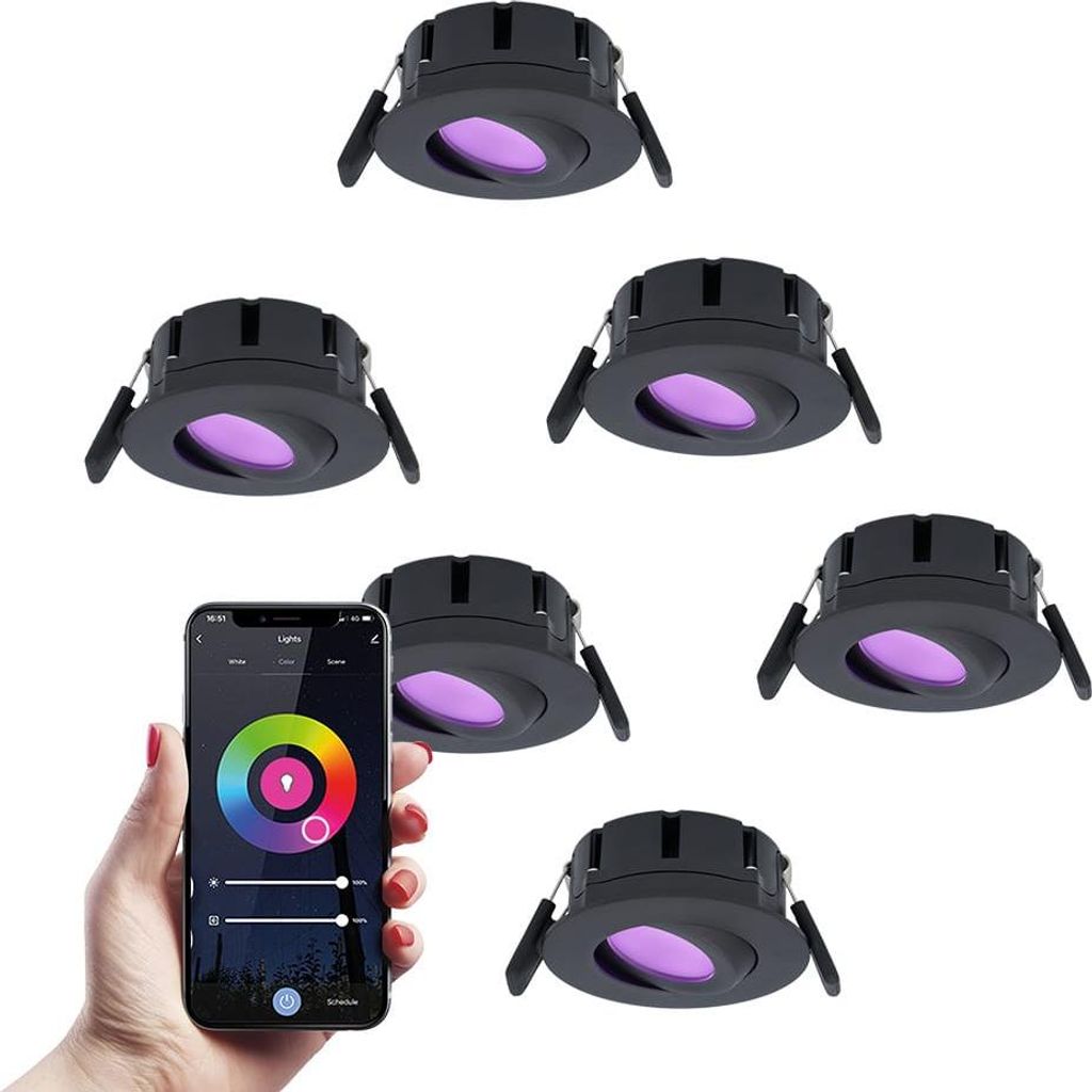 hoftronicsmart LED Einbaustrahler 6x 8W 600lm IP65 Schwarz RGBWW