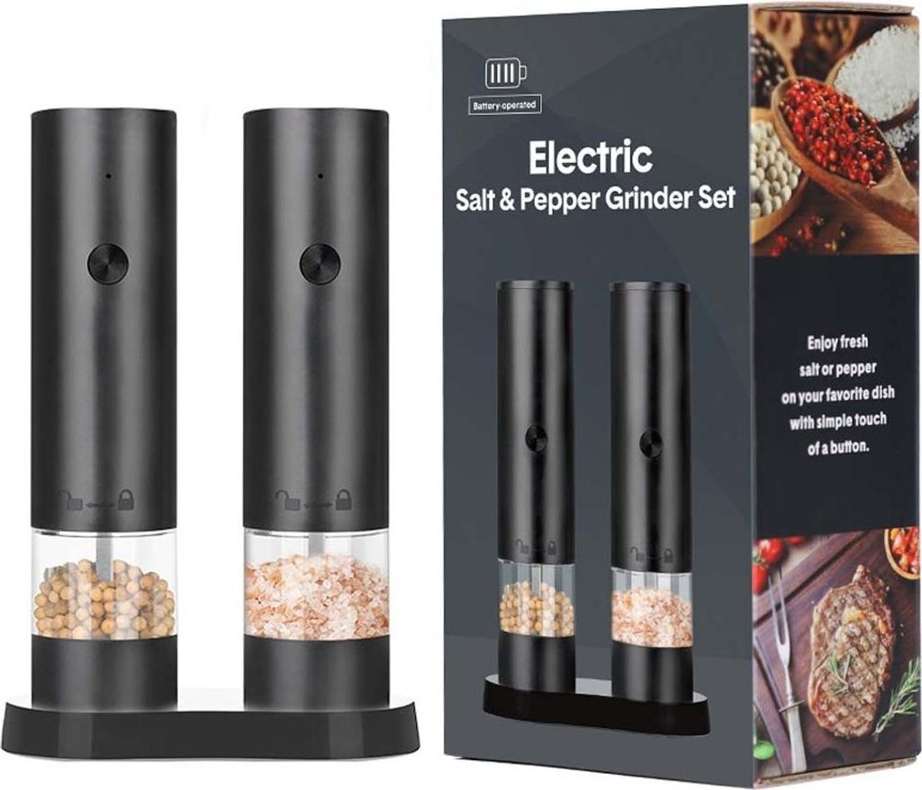 INF Elektrisches Pfeffermühlen Set - Wiederaufladbare Salz- und Pfeffermühle mit Keramikmahlwerk - 2er Pack
