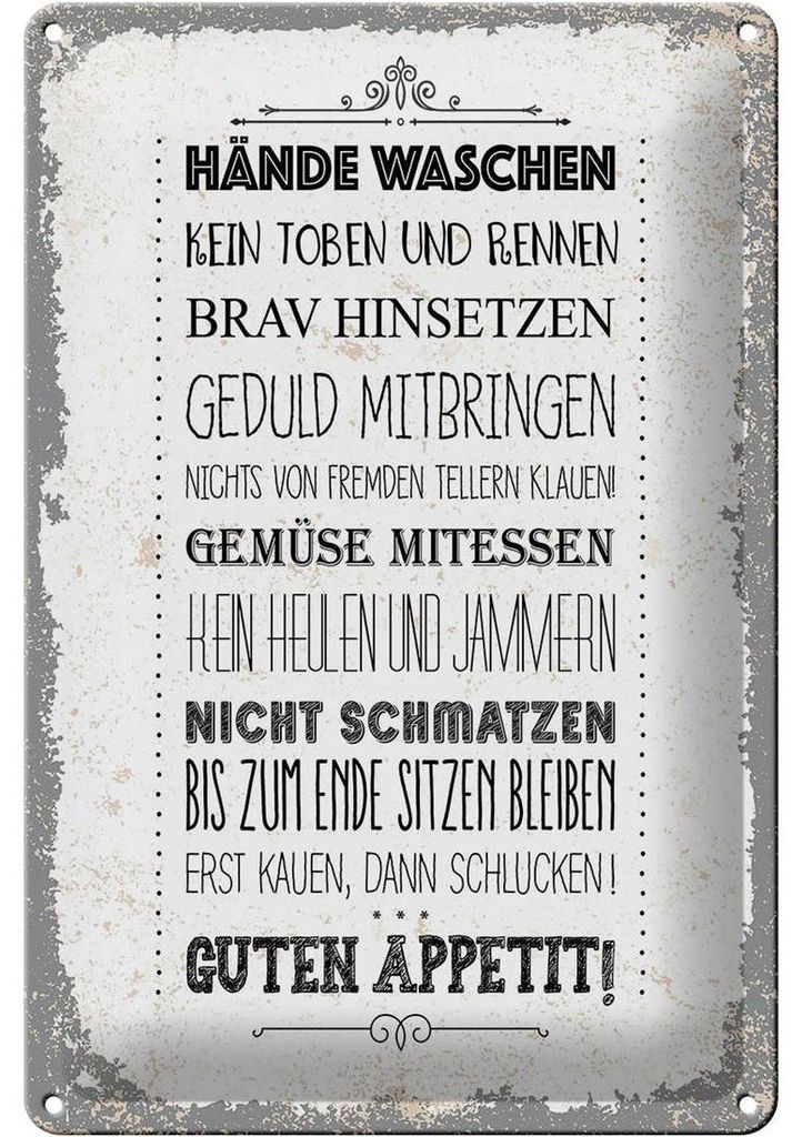 Blechschild Spruch Hände waschen kein toben rennen 20x30cm