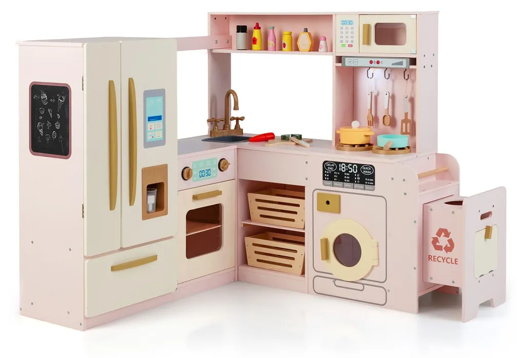 Cuisine Enfant en Bois Rose Réaliste pour Apprendre et Jouer en S'amusant