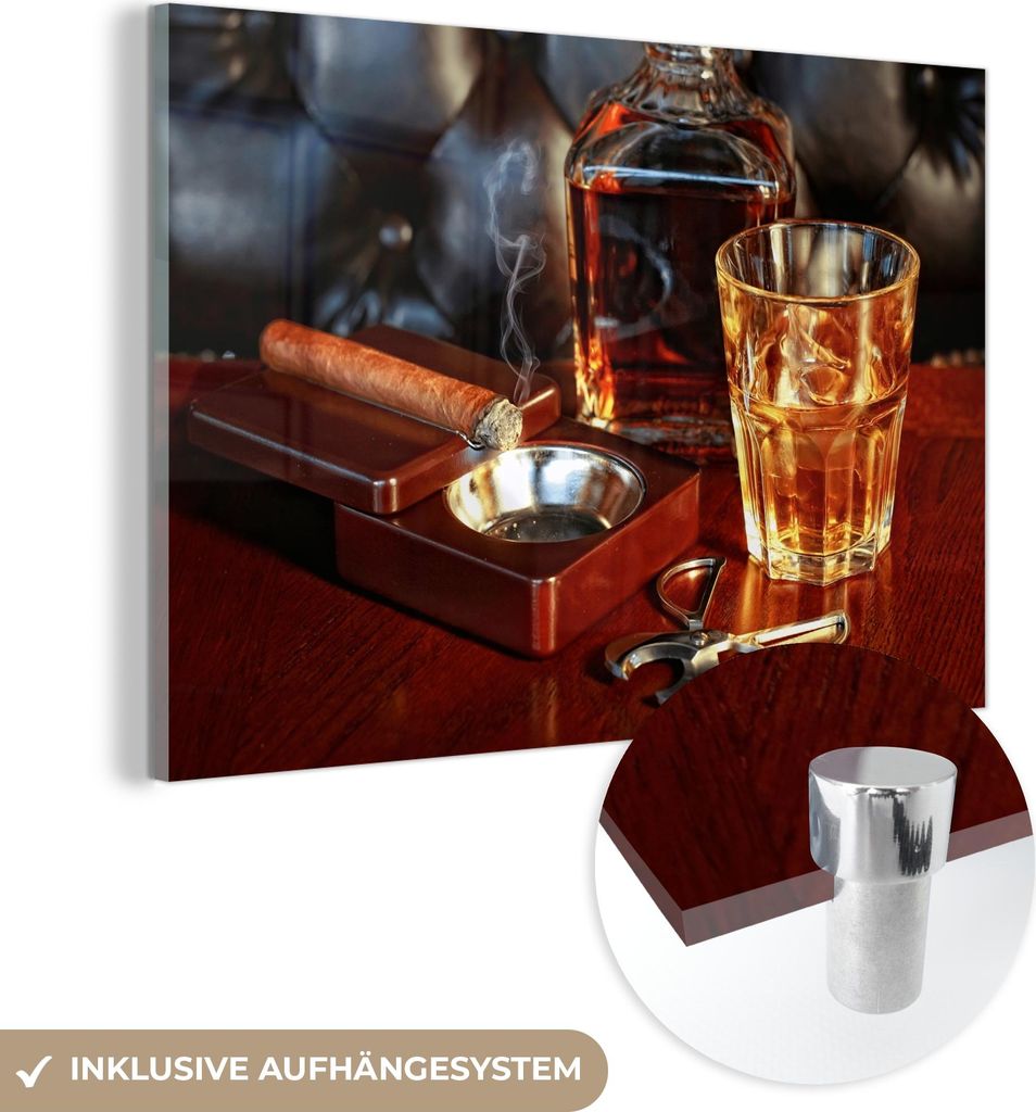 MuchoWow Glasbilder - Bilder auf Wandbild - Foto auf Glas Whiskey - Flasche - Karaffe 90x60 cm Wanddekoration aus Glas - Acrylglasbild - Acrylbilde...