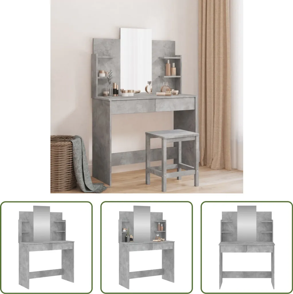 The Living Store Comodino con specchio grigio cemento 96x39x142 cm