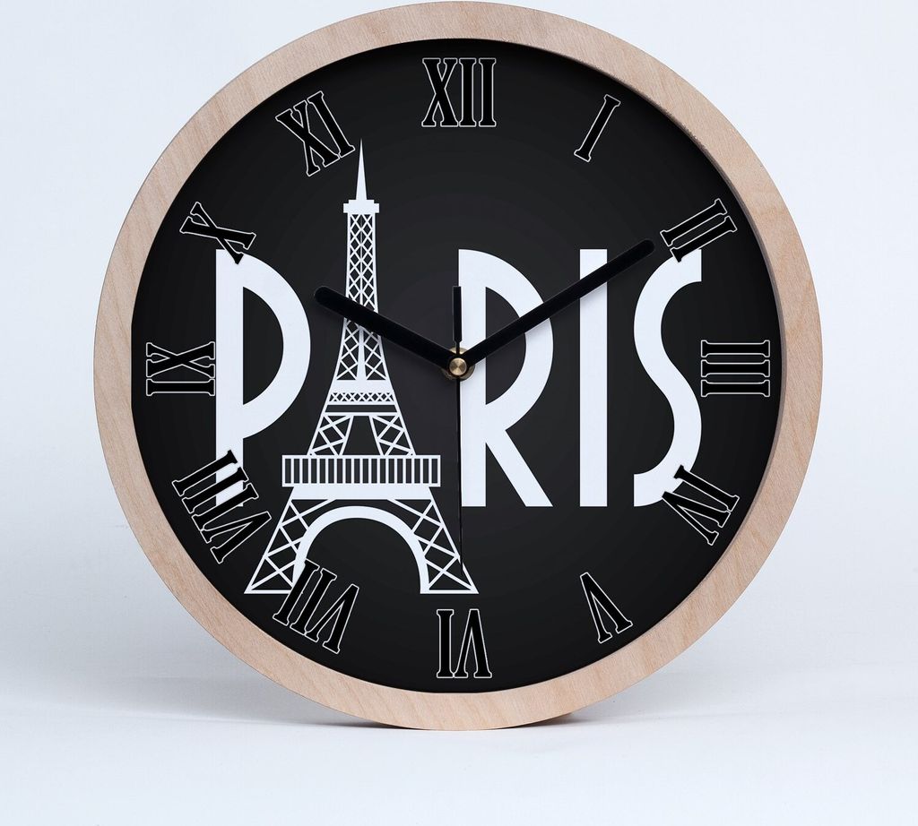 Holzuhr 30fi cm wanduhr - schwarze Spitzen - Paris