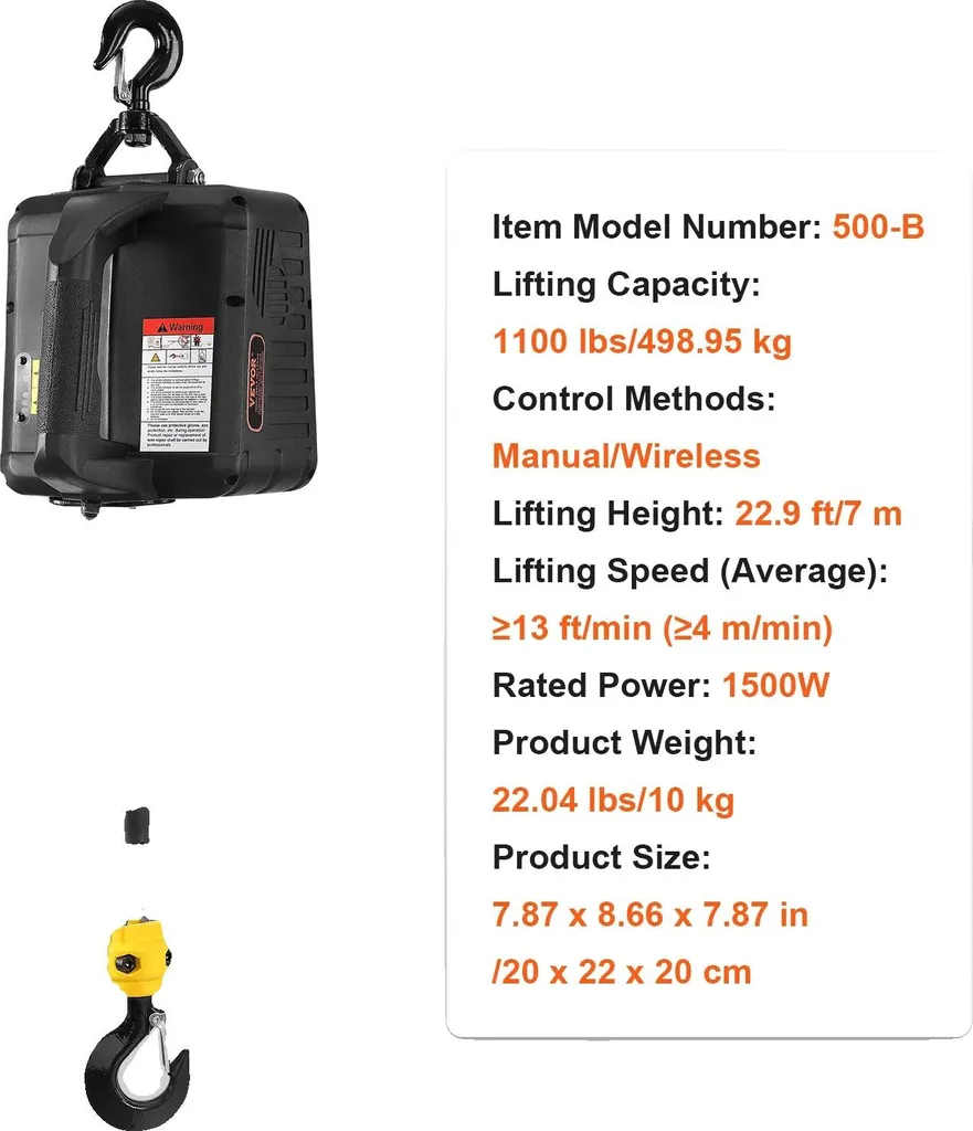 Treuil électrique 500 kg sans fil 500-B : levez sans aucun effort