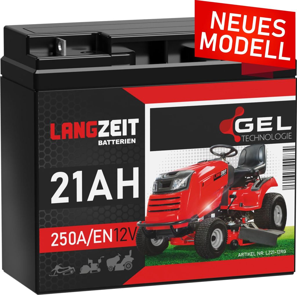 Langzeit Rasentraktor Batterie 21Ah 12V Gel ersetzt 20Ah 17Ah 18Ah 19Ah