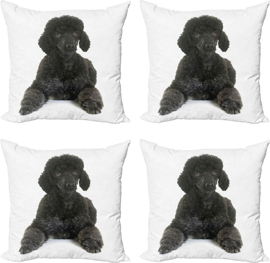 ABAKUHAUS Pudel Kissenbezug Set (4 Stück), Fluffy Rassetierliebe, Moderner Doppelseitiger Digitaldruck, 60 cm x 60 cm, Dunkelgrau Weiß