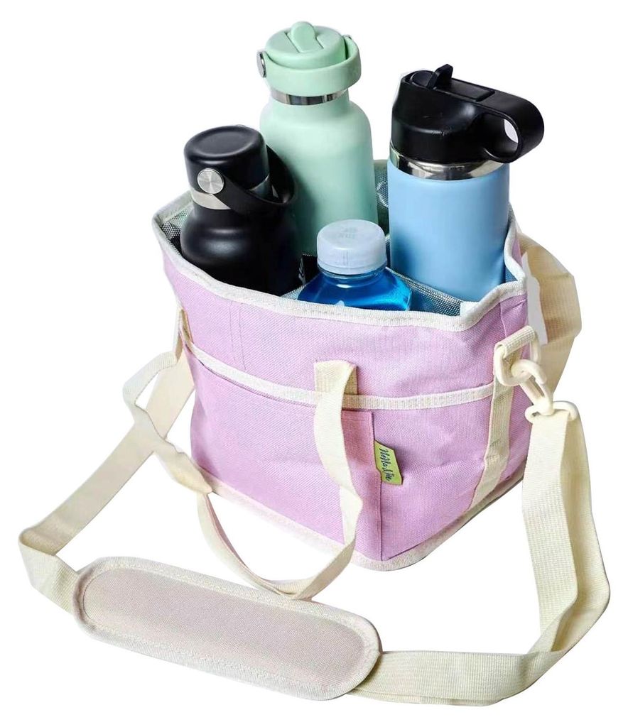 Isolierte Getränketasche mit Tragegriff, Flaschenhalter für 4 Becher, herausnehmbarer Trennwand, vielseitige Kühltasche für Picknick, Reisen un...