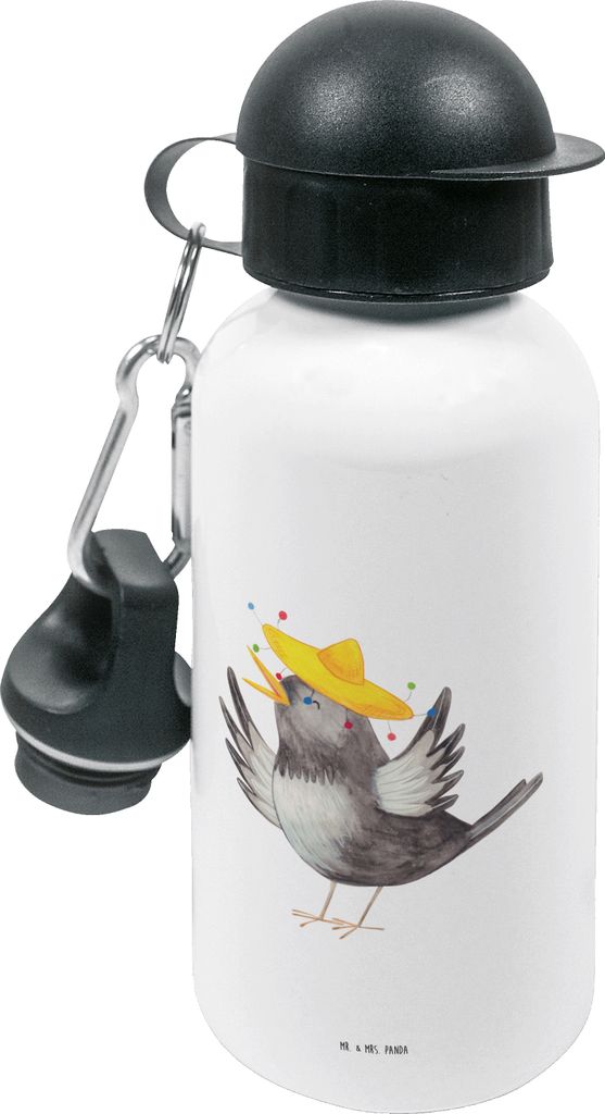 Mr. & Mrs. Panda Kinderflasche Rabe Sombrero - Weiß - Geschenk, Trinkbehälter, Wasserflasche, Motivation, Sportflasche, Trinkflasche, glücklich ...