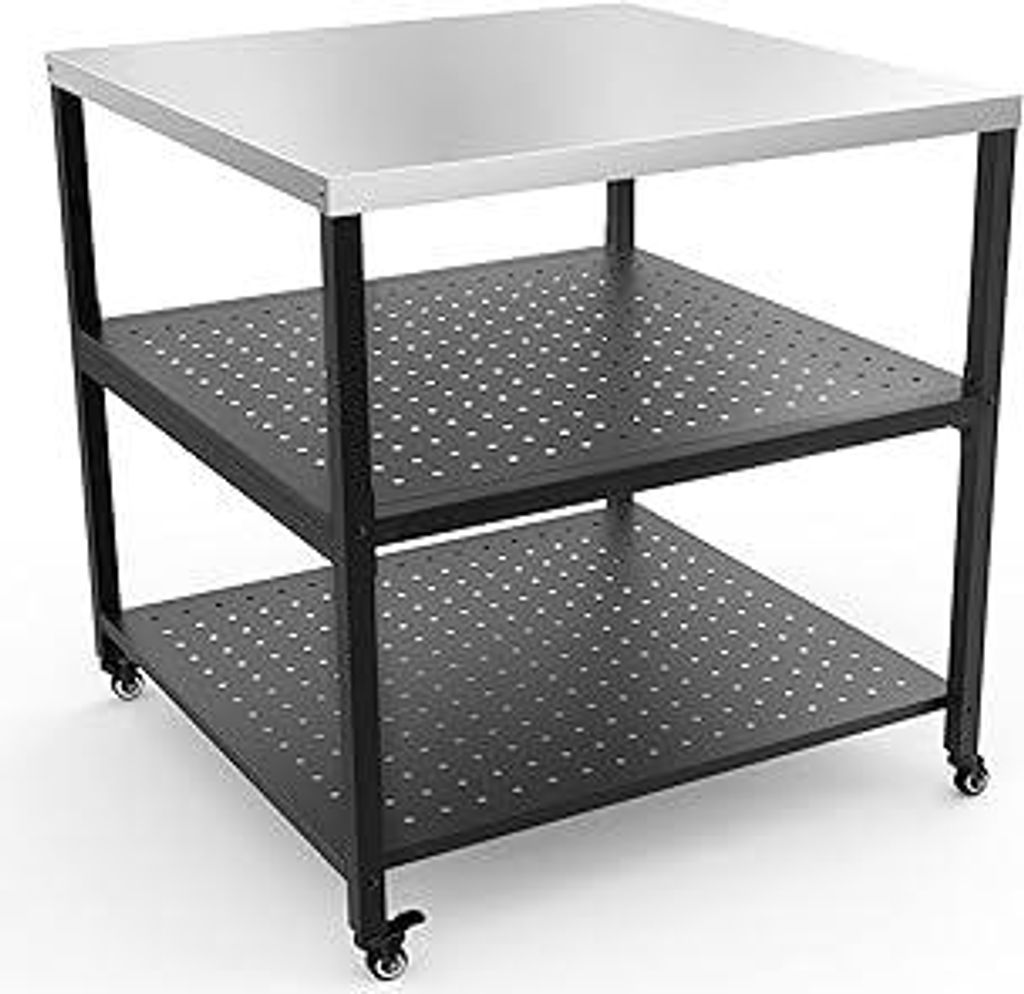 onlyfire Robuster Pizzatisch, Grilltisch Servierwagen Outdoor mit Edelstahloberfläche und 4 Rollen, Pizzaofen-Zubehör (80 x 80 x 83 cm)