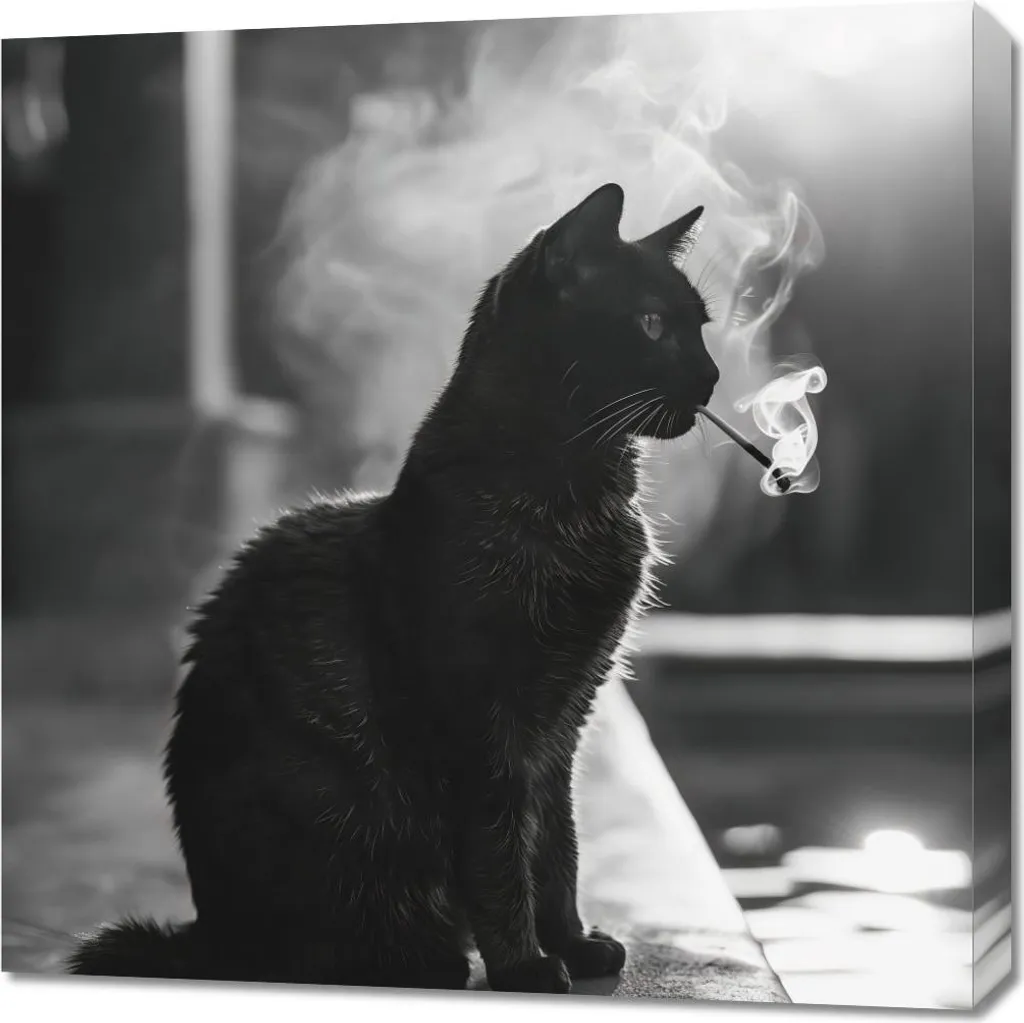 Tableau Carré Pause Chat 70x70 cm : Décoration Murale Animaux Moderne