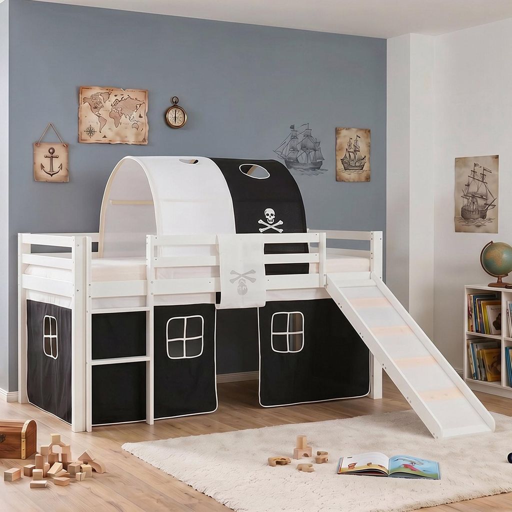 Homestyle4u Hochbett 90x200 mit Rausfallschutz Kinder mit Produktbild 
