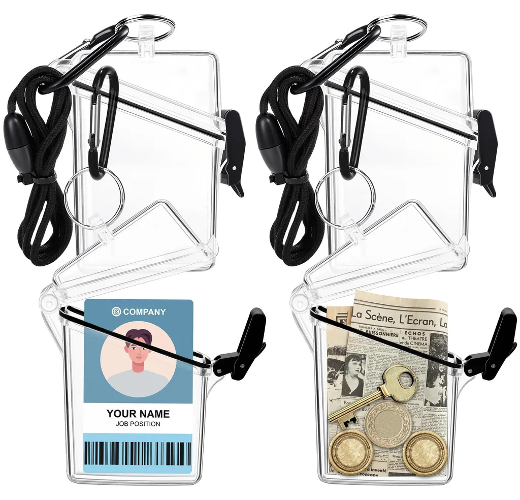 Porte-badge étanche transparent avec cordon de cou en plastique - 4 pcs