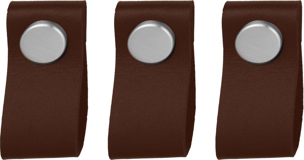Natural Goods Berlin Möbelgriff SCHLUPPE, Möbelknopf, Schrankgriff, Knauf für Schublade und Tür, Braun, Edelstahl-Optik, 3 Stück