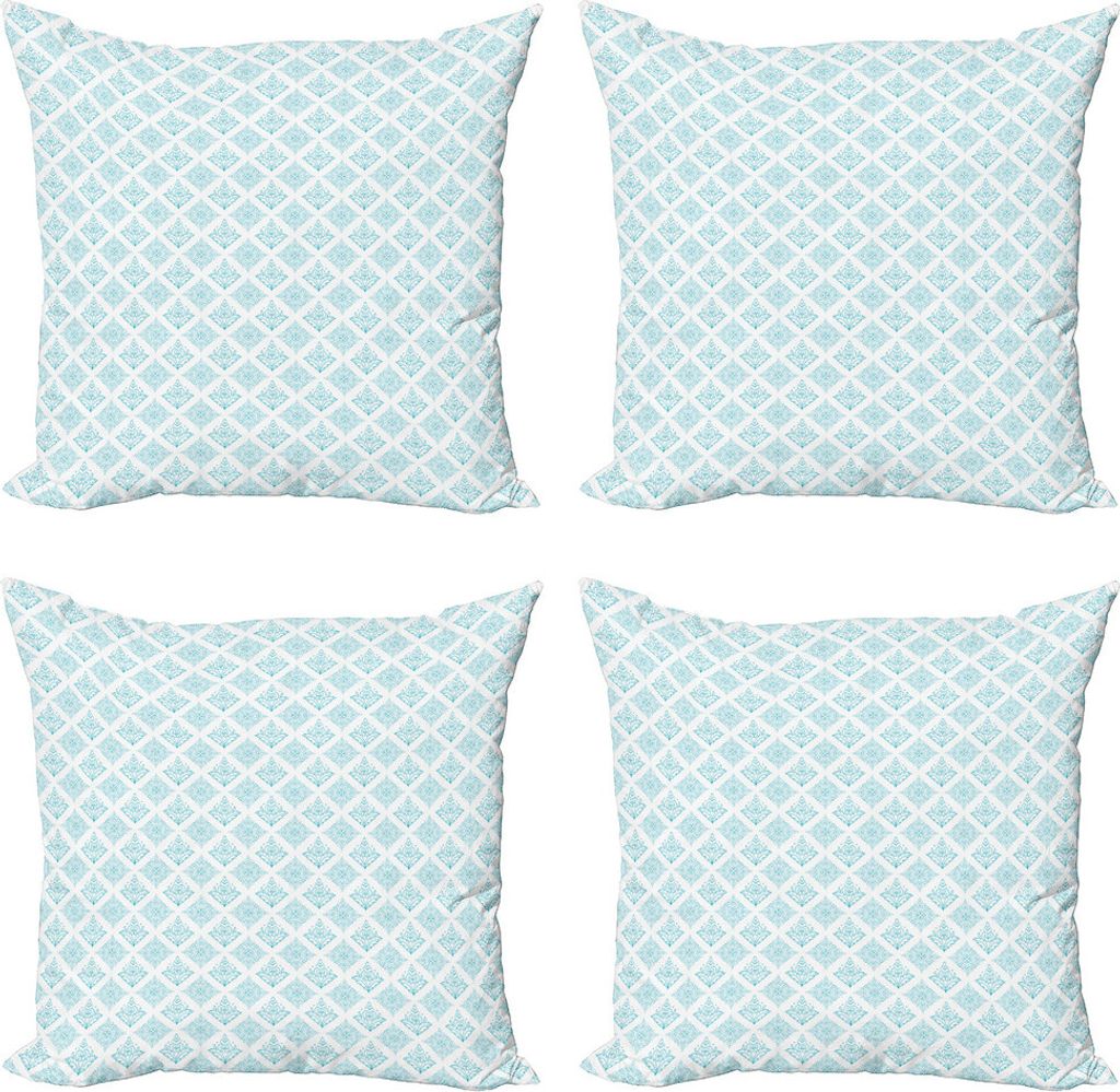 ABAKUHAUS Blumen Kissenbezug Set (4 Stück), Modernes Damast-Art-Motiv, Moderner Doppelseitiger Digitaldruck, 40 cm x 40 cm, Sea-Blau und Weiß