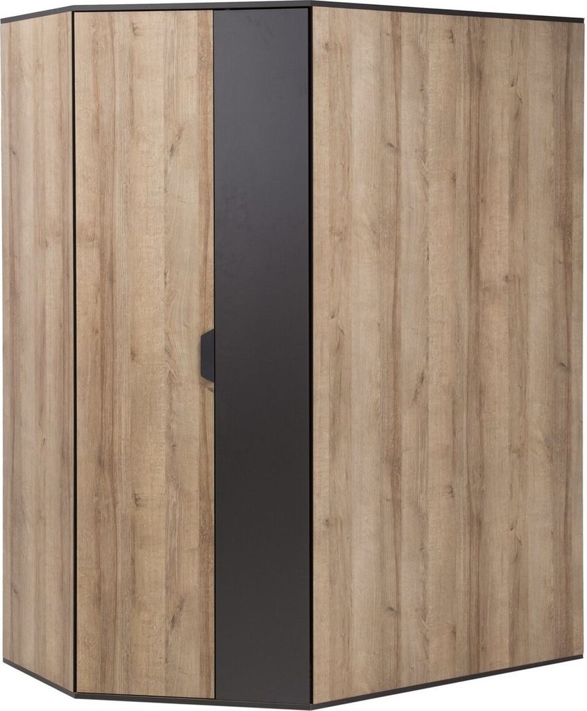 Furniture24 Eckkleiderschrank Nano Begehbarerschrank Eckschrank Jugendzimmer Schrank mit Beleuchtung 2 Türiger