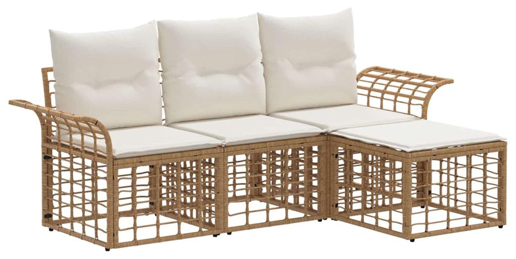 Outdoor-Sofagarnitur 4 pcs Natürlich und Cremweiß Polyester