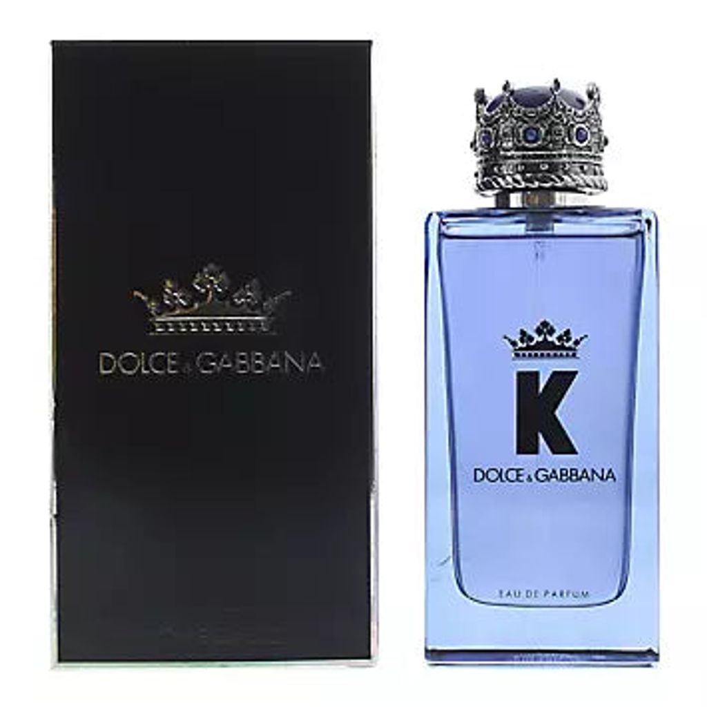 A product shot of a Dolce & Gabbana K Eau de Parfum bottle and its packaging.