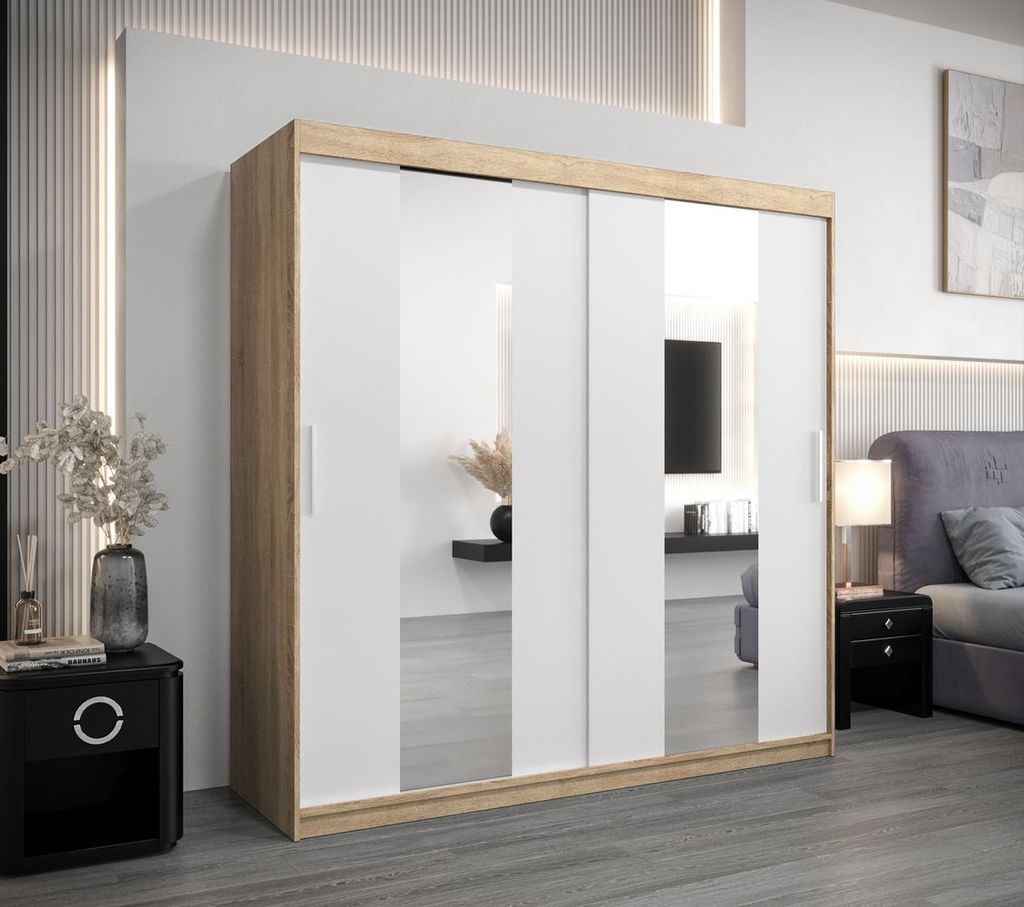 Kleiderschrank ALICE – Breite 200 cm, Sonoma-Eiche / Weiß