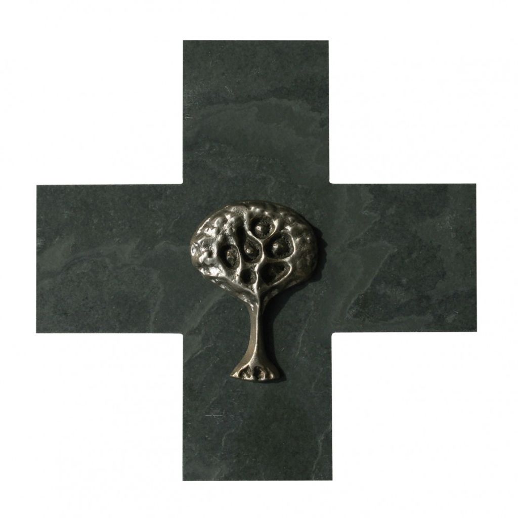 Taufkreuz Lebensbaum 14 cm Schiefer Neusilber Produktbild 