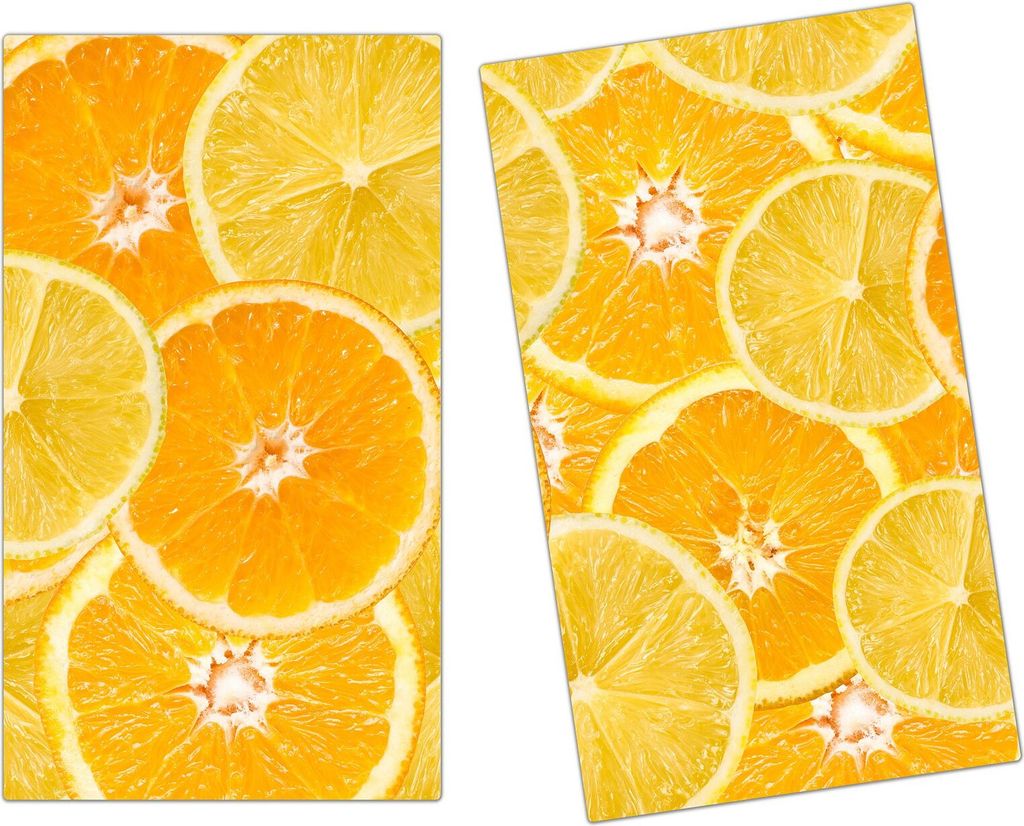 Spritzschutz Herdabdeckplatte Schneidebrett aus Glas Orangenschnitze 2-Teilig (60x52cm)